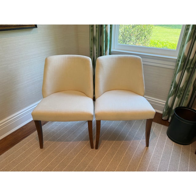 Wood Pair of Bright Chair Maria Side Chairs in Jane Churchill Darwin Cream With Natural Walnut Legs For Sale - Image 7 of 11