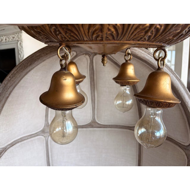Art Deco Brandt Lighting Gold Gilt Four-Light Pan Ceiling Mount Light 1910 For Sale - Image 3 of 9