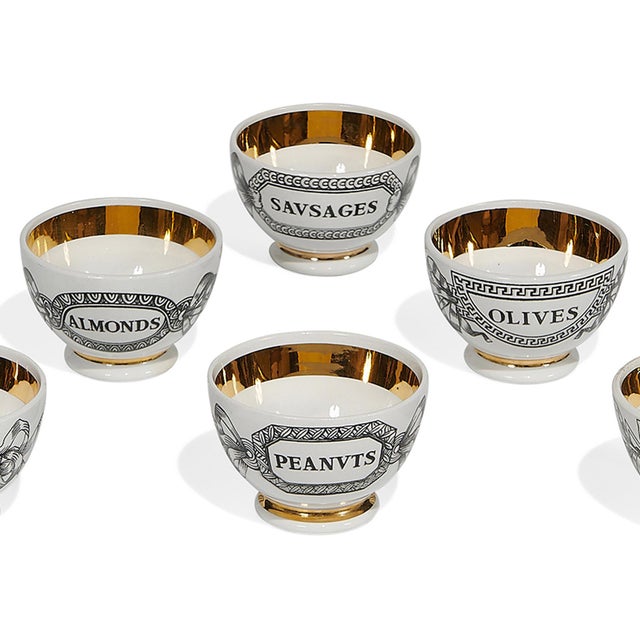 Piero Fornasetti Complete Set of Six Ceramic "Stuzzichini" Barware Appetizer Bowls For Sale - Image 4 of 15