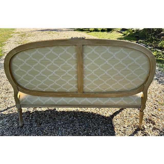 Wood Louis XVI Style Bleached Wood Settee, Newly Reupholstered For Sale - Image 7 of 13