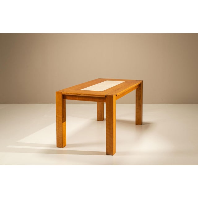 Wood Oak Dining Table with Botticino Marble Inlay from Officina Rivadossi, Italy 1970s For Sale - Image 7 of 15