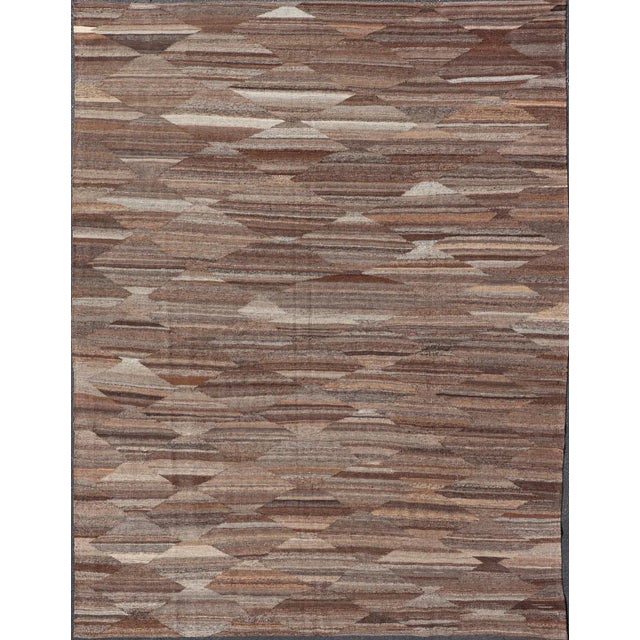 Modern Brown Kilim Rug by Keivan Woven Arts, Hand-Woven Wool, 8'8" X 11'9" For Sale - Image 12 of 12