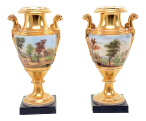 Antique Early 19th Century Paris Porcelain Urns - a Pair