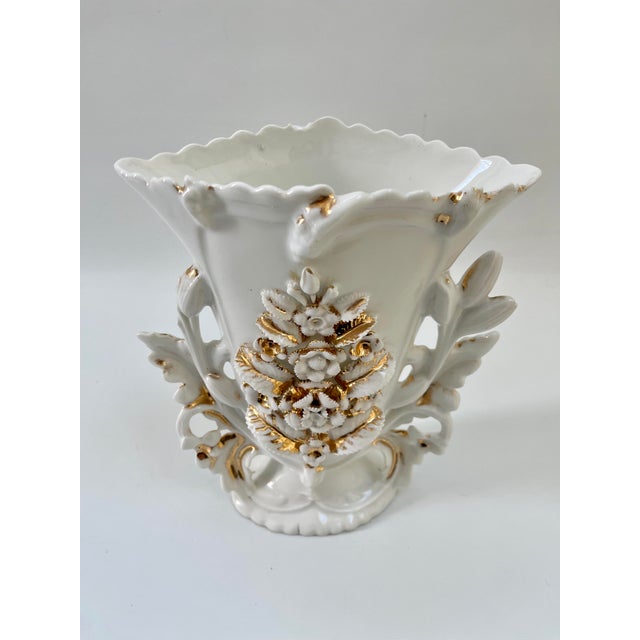 Antique French Ornate Old Paris Porcelain Mantel Urn Flower Trophy Vase For Sale - Image 4 of 11
