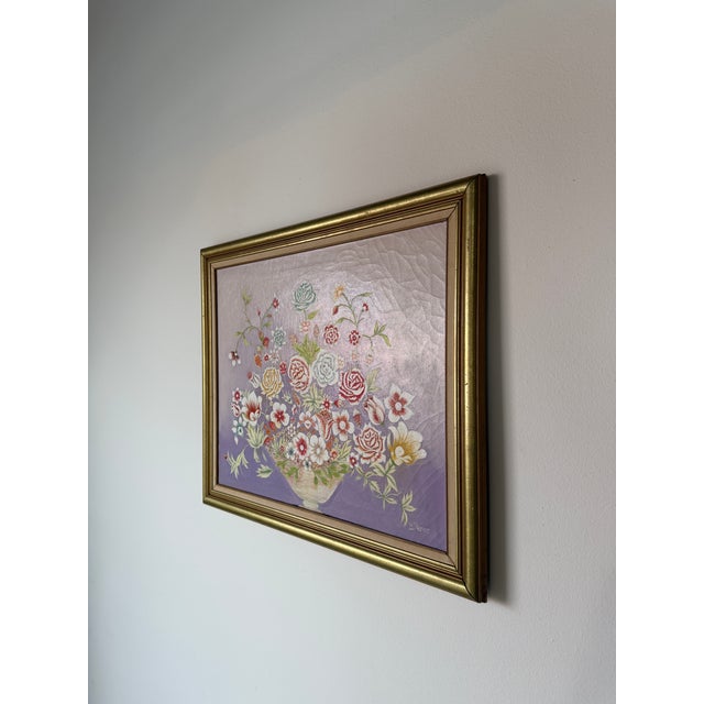 1970s Vintage W. Sterner Still Life- Floral on Vase Oil on Canvas Painting – Framed For Sale - Image 5 of 14