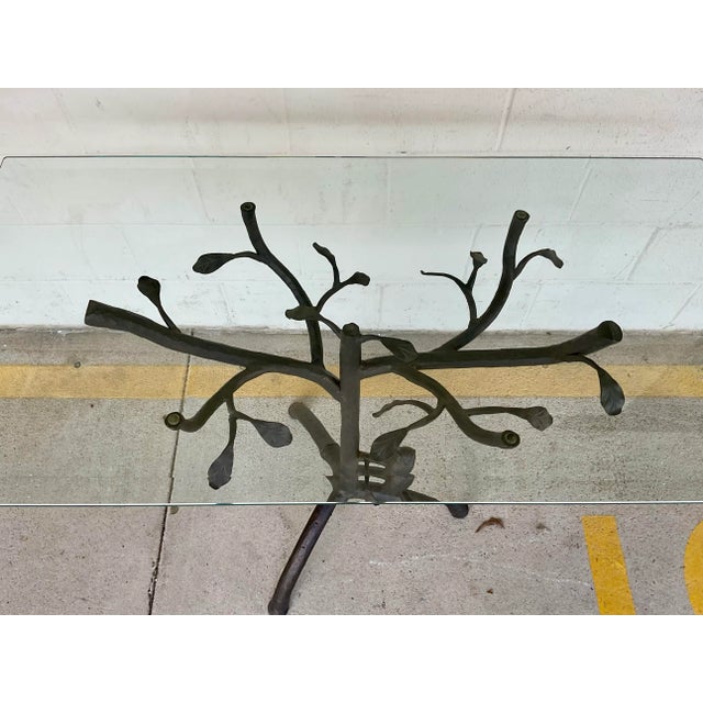 Modern Currey & Company Modern Bronze Finished Iron Tree and Owl Console Table For Sale - Image 3 of 5