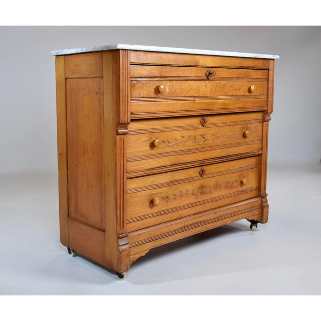 Delightful late Victorian Aesthetic period Eastlake cottage dresser constructed of Chestnut & burl woods with marvelous...