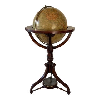 Merzbach and Falk Physical and Political Library Globe in Mahagony Stand With Compass Base For Sale