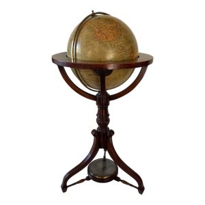 Merzbach and Falk Physical and Political Library Globe in Mahagony Stand With Compass Base