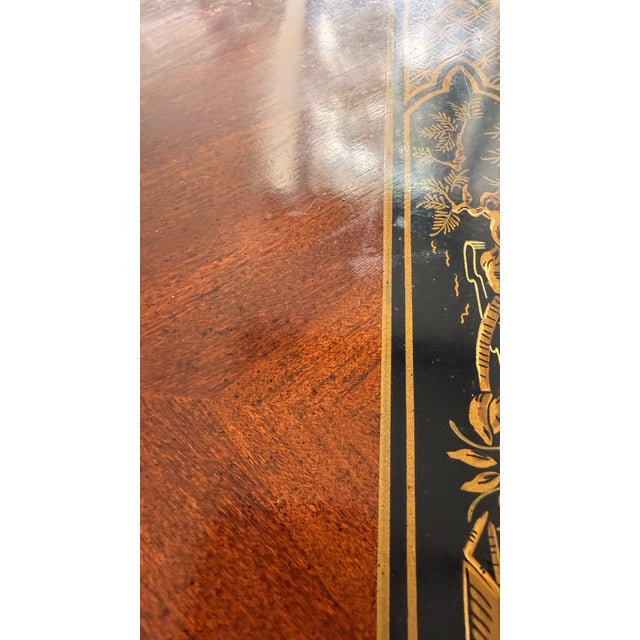 1980s Drexel Heritage Chinoiserie Parsons Side Tables, Pair – Lacquered With Gilt Asian Motif Inlay For Sale - Image 10 of 14