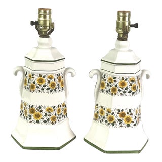 1950s McM-Sunflower Chintz Lamp Bases – A Pair For Sale