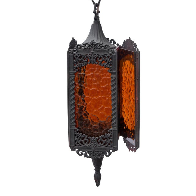 Vintage matte black lanterns with amber glass inserts. All new wiring ready to add interest to your patio or porch. Newly...