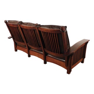 Vintage Antique Style Mission Prairie Arts & Crafts Dark Oak Scallop Back Sofa For Sale
