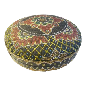 Vintage Hand-Painted Dot Art Boho Lidded Rattan Basket