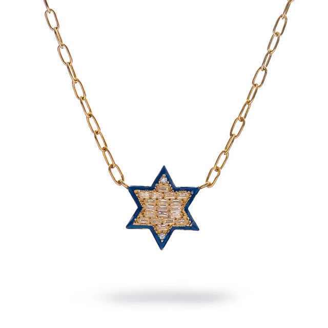 Contemporary Divine Star of David Blue Enamel Gold Necklace For Sale - Image 3 of 9