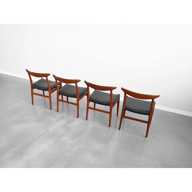 Hans Wegner 'W2' Dining Chairs in Teak and Black Leather for c.m. Madsen - Set of Four For Sale - Image 9 of 12