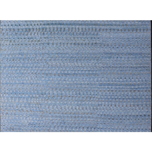 Textile Modern Hi-Low Area Rug With Abstract Design in Light Blue and Green For Sale - Image 7 of 9