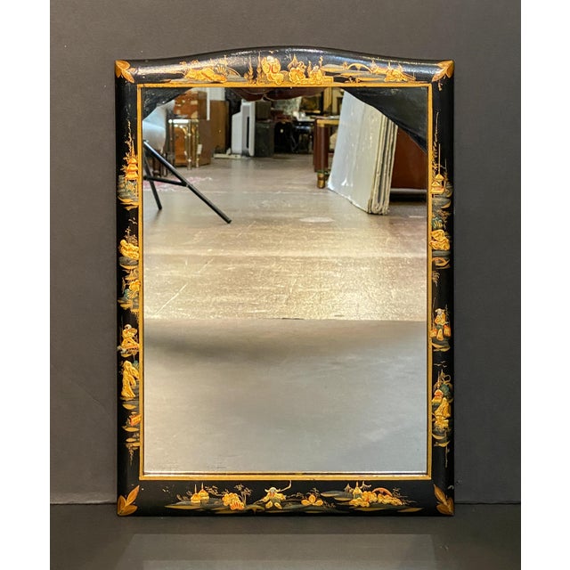 English Vanity Mirrors With Chinoiserie Black Lacquered Frames - Two Available For Sale - Image 4 of 17