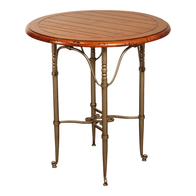 Late 20th Century French Style Pine Top Iron Base Pub Table For Sale