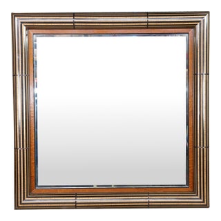 Large Neoclassical Style Ebonized & Burl Wood Wall Mirror With Marquetry Inlay For Sale