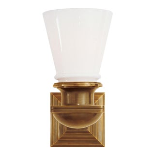 Chapman & Myers for Visual Comfort Signature New York Subway Single Light in Hand-Rubbed Antique Brass with White Glass For Sale