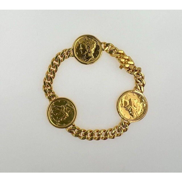 Genuine Vintage American Usa Dollar Coin Curb Link Yellow Gold Vermeil Sterling For Sale - Image 9 of 9