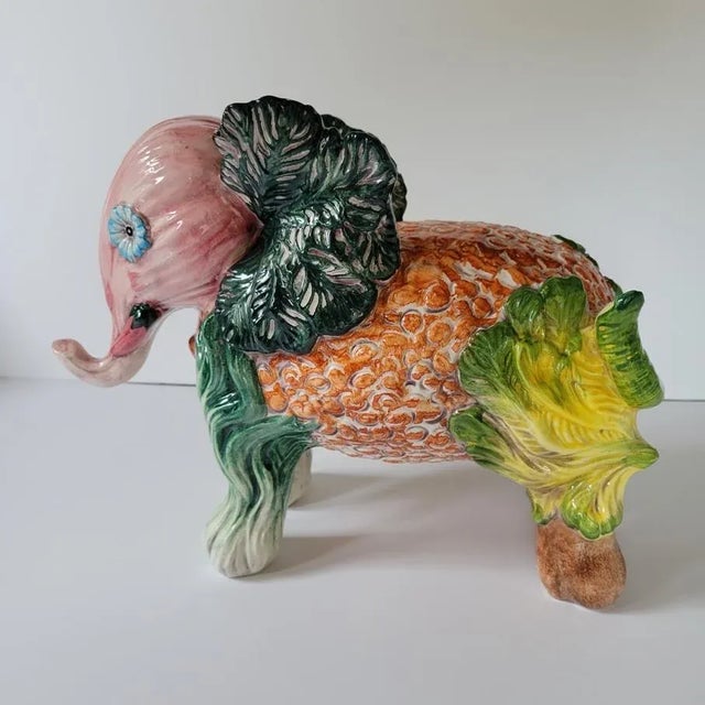 1980s Vintage Italian Majolica Trompe l'Oeil Vegetable Elephant Sculpture For Sale - Image 5 of 10