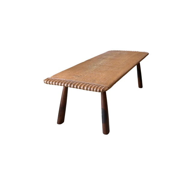 Teak Wood Sofa Table, Hand-Carved Detailing, Modern Organic For Sale - Image 4 of 8