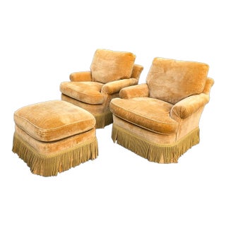 Vintage Baker Furniture Lounge Chairs and Ottoman - 3 Pieces For Sale