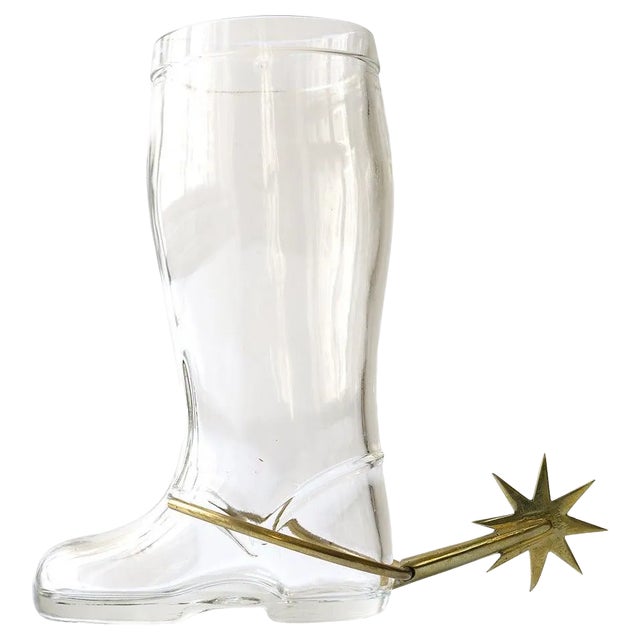 Austrian Boot Drinking Pitcher in Glass with Brass Spur by Carl Auböck, 1950s For Sale