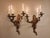 Antique Art Nouveau Pair Heavy Cast Gilt Brass 3 Light Wall Sconces with Aged Patina A striking pair of substantial cast...