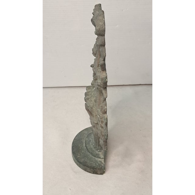 Antique Solid Cast Brass Floral Basket Doorstop With Bow and Verdigris Patina For Sale In West Palm - Image 6 of 11
