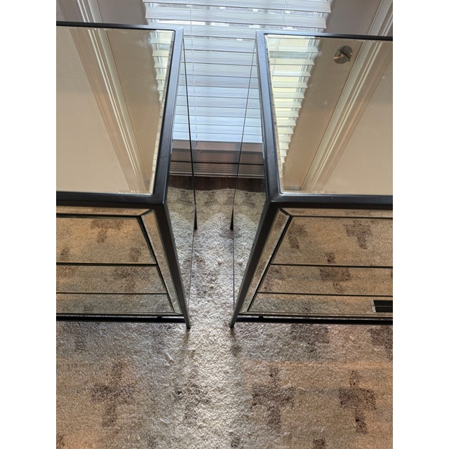 Set of 2 Contemporary Mirrored High Fashion Home "Upton" Nightstands With Black Metal Base For Sale - Image 11 of 11