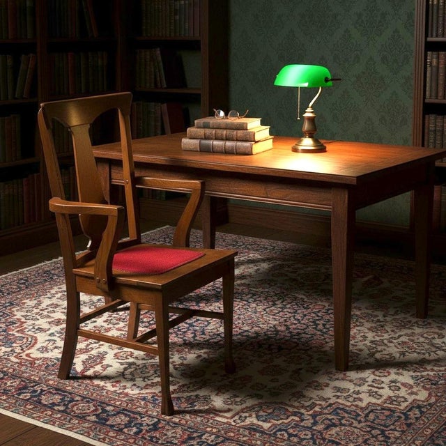 Antique Tiger Oak Arm Chair-Arts Crafts Mission-Red Seat-C1900-Wood-Desk-Accent For Sale - Image 4 of 11