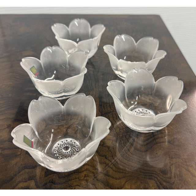 Glass Japanese Hoya, Japan Crystal Frosted Dessert Cups in Box, Set of Five For Sale - Image 7 of 12
