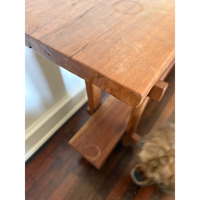 Live edge console with three working drawers. Lower shelf has 13 inches of clearance. Minor discoloration throughout....