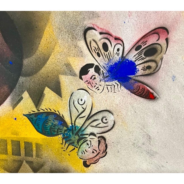 Surrealism Mason RaderOutsider Art Abstract Surrealist Spray Paint Mixed Media Painting Mason Rader, 1994 For Sale - Image 3 of 6