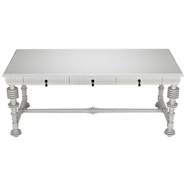 This striking desk is a sublime example of spool turning. Its magnificent legs and stretcher, ornately carved apron, and...