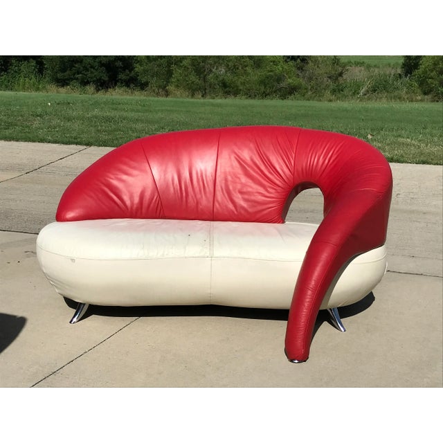 1970s Frédéric Amat Leather Loveseat for Poltromec Italia For Sale - Image 11 of 11