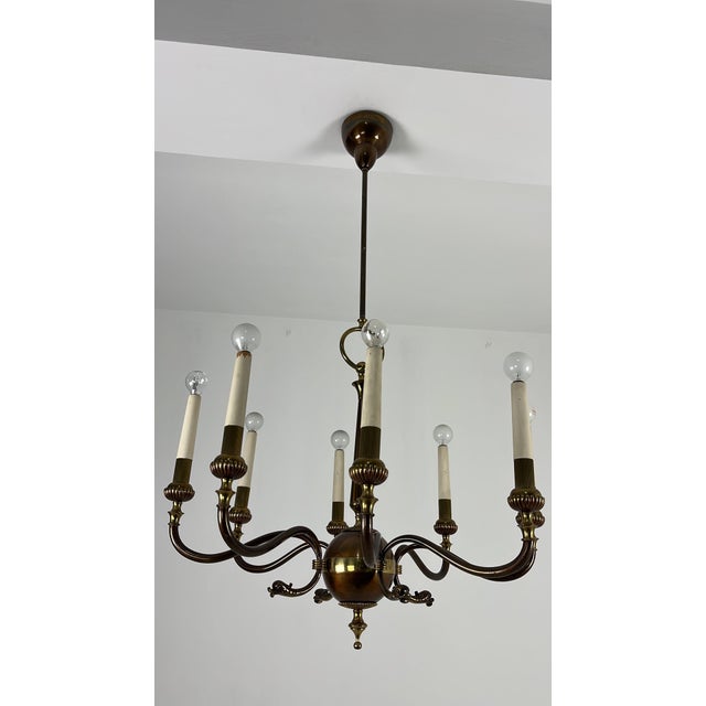 Mid-Century 8-Light Brass Chandelier, 1950s For Sale - Image 9 of 10