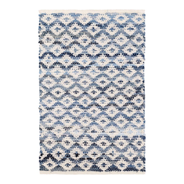 Dash & Albert by Annie Selke Denim Rag Diamond Ivory Woven Cotton Rug, 10' x 14' For Sale