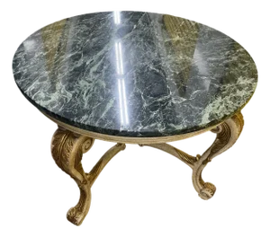 Late 20th Century Hollywood Regency Round Green Marble Top Center Table With Gilt Scroll Base