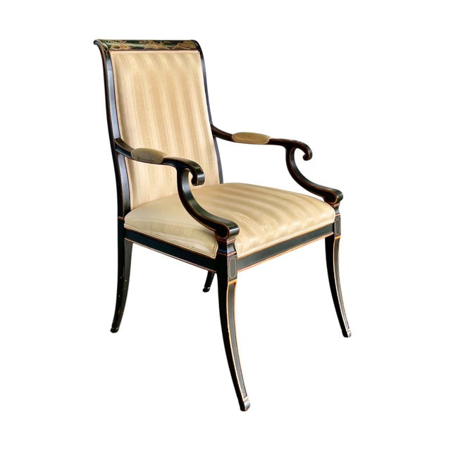 A stunning set of four Chinoiserie dining chairs in the Regency style, custom crafted by Karges. Each chair is beautifully...