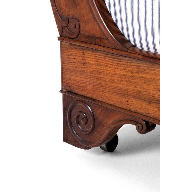 Empire Revival French Walnut Sofa in Ticking For Sale - Image 12 of 15