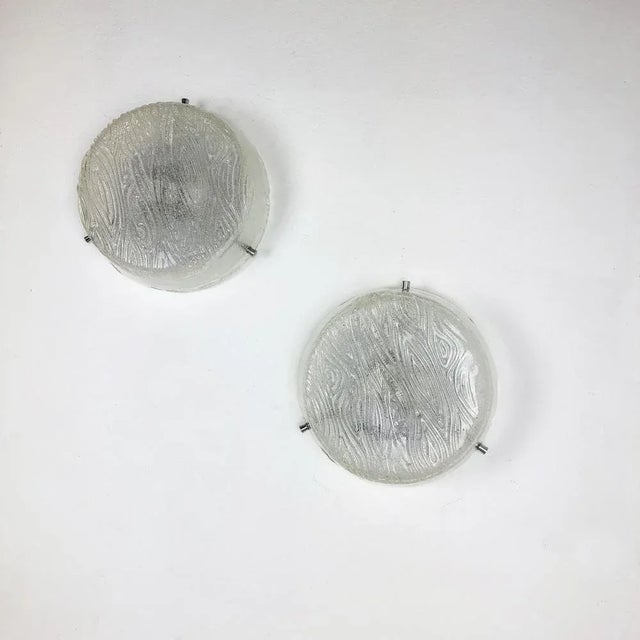 Modern Ice Glass Sconces in the style of Kalmar, Germany, 1970s, Set of 2 For Sale - Image 3 of 18
