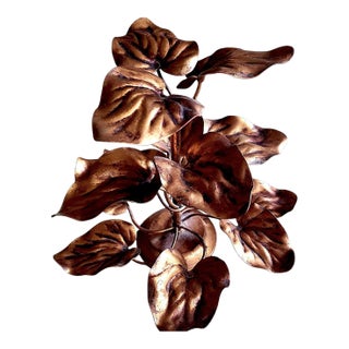 1970s Leaves on the Vine, Walter Hatches Co Gilded Toleware Centerpiece - Made in Italy For Sale