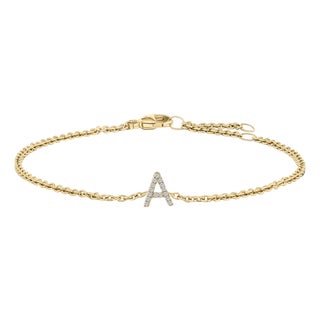10K Yellow Gold Diamond Accent "A" Initial Charm and Link Bracelet For Sale