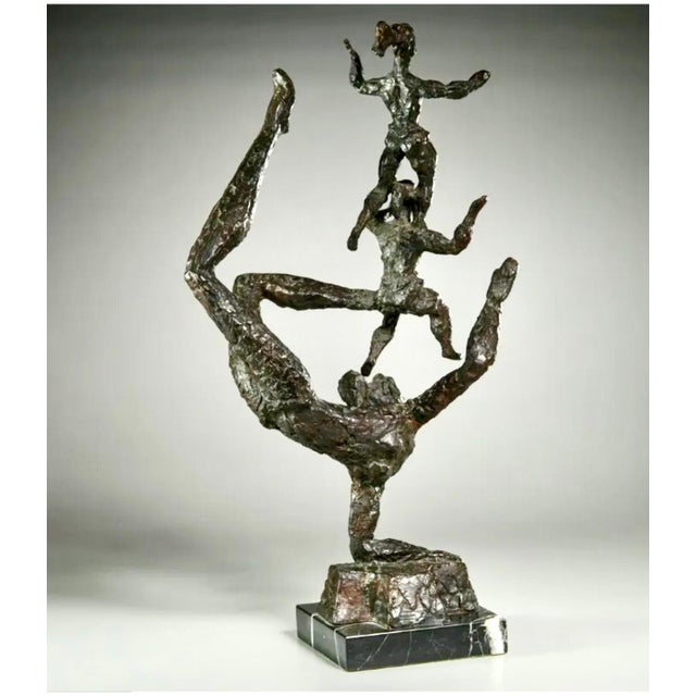 Chaim Gross, Large Chaim Gross Mid Century Mod Bronze Sculpture Circus Acrobats WPA Artist For Sale