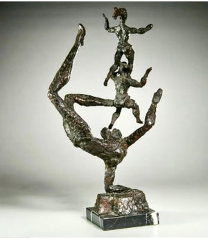 Chaim Gross, Large Chaim Gross Mid Century Mod Bronze Sculpture Circus Acrobats WPA Artist