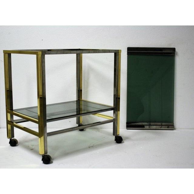 Vintage Brass & Chrome Two Tier Bar Trolley, 1970s For Sale - Image 6 of 9